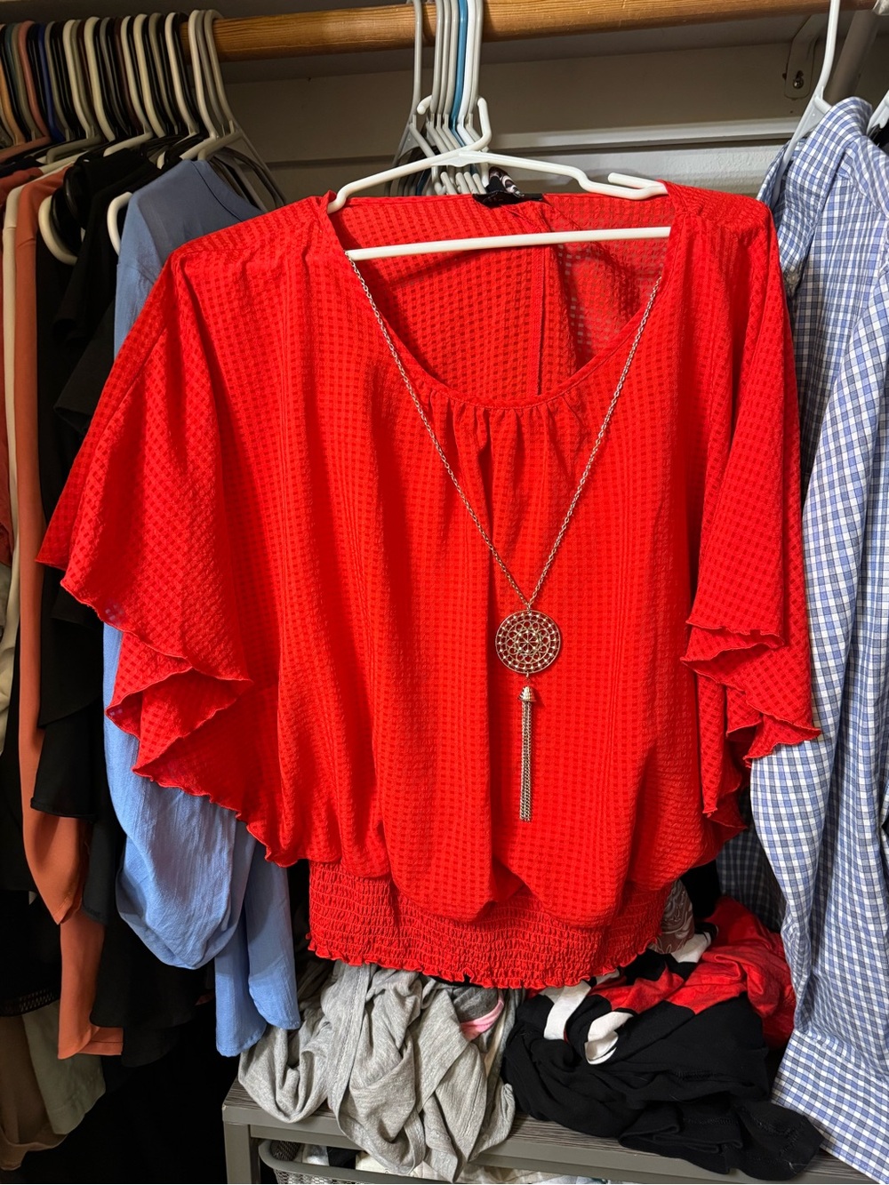 by & by Bright Red Flutter-Sleeve Blouse